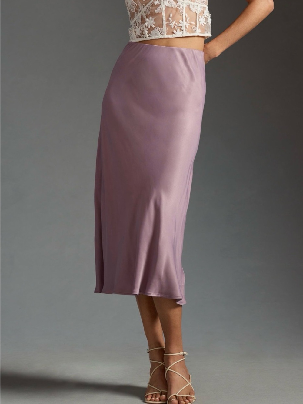 Anthropologie Lavender Mauve The Elyse Midi Slip Skirt
